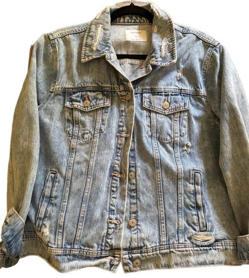 Old Navy Distressed Light Wash Denim Jacket Size XL